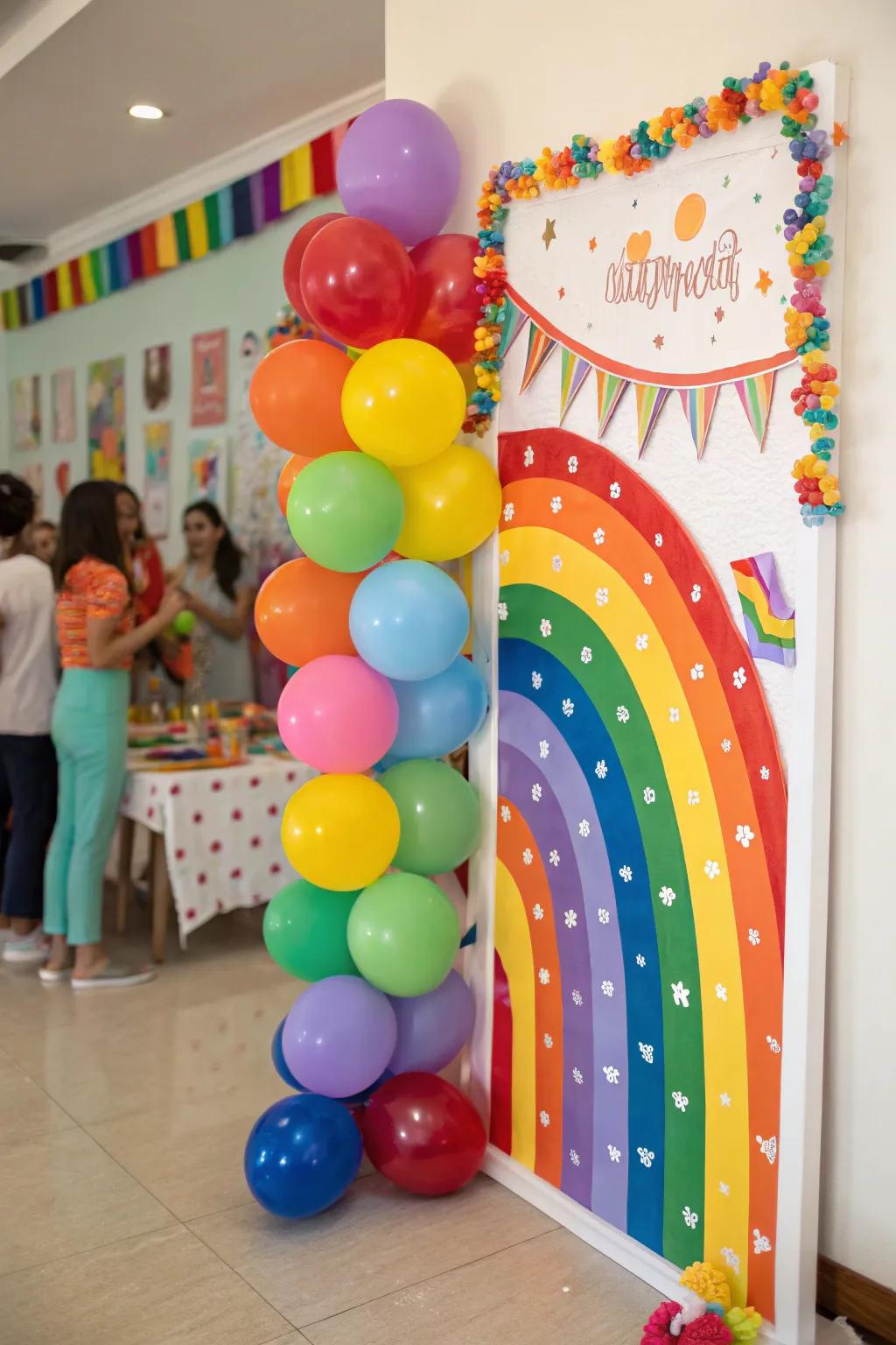 A joyful rainbow-themed birthday display that radiates happiness.