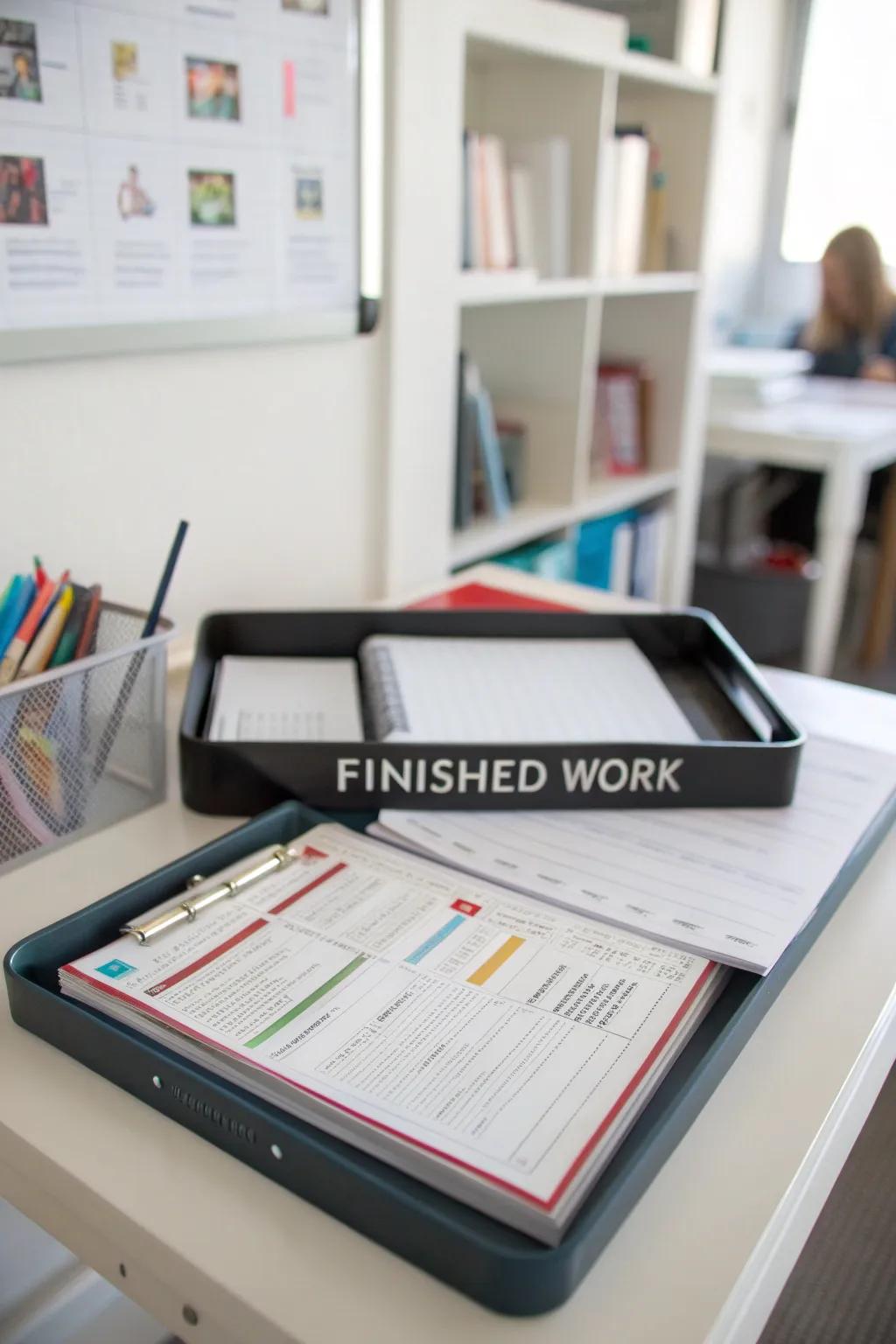A 'Completed Work' tray keeps finished tasks organized.