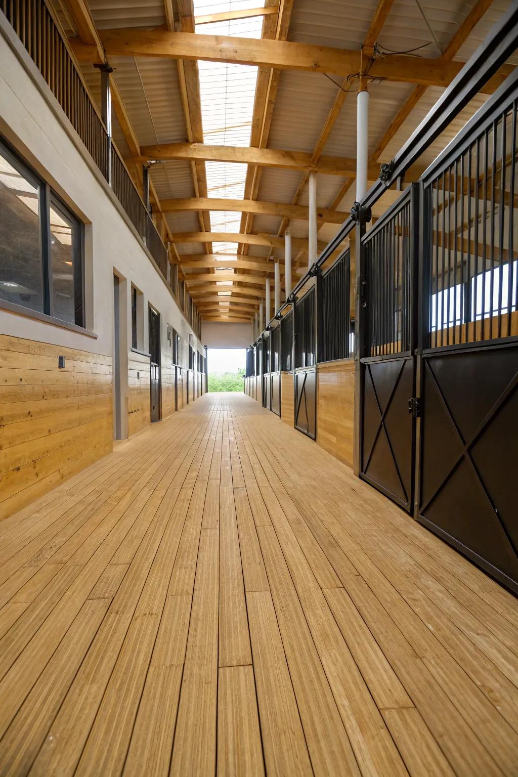 Cane ground cover combines modern aesthetics with strength, perfect for stylish equine facility walkways.