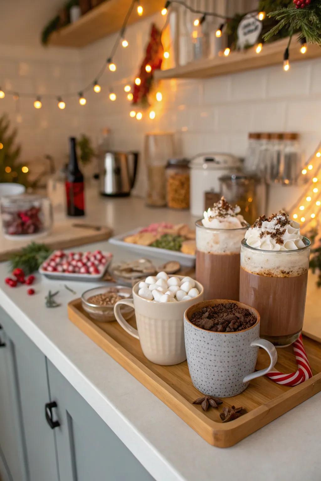 A comforting cocoa bar for warming up housewarming guests