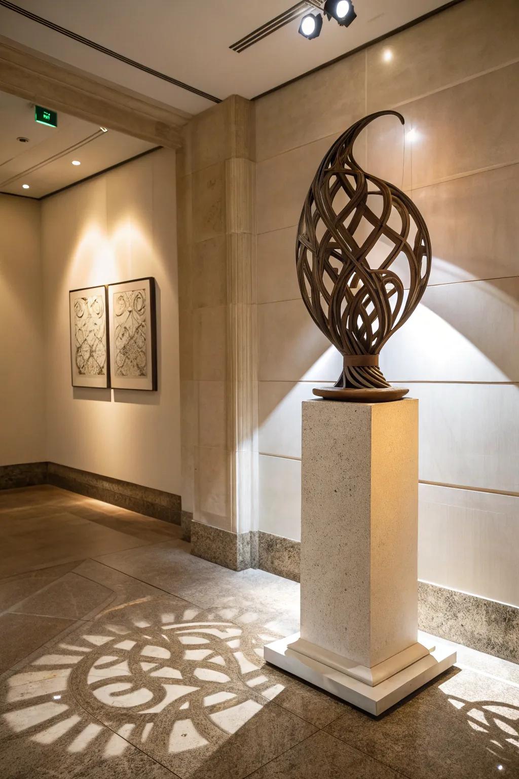 Sculptural forms contribute artistic vogue to your abode's corners.