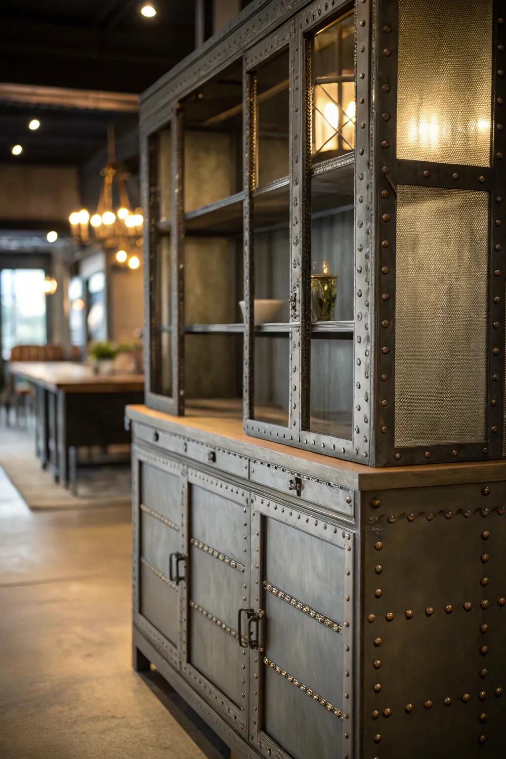 Industrial elements add a modern twist to this hutch.