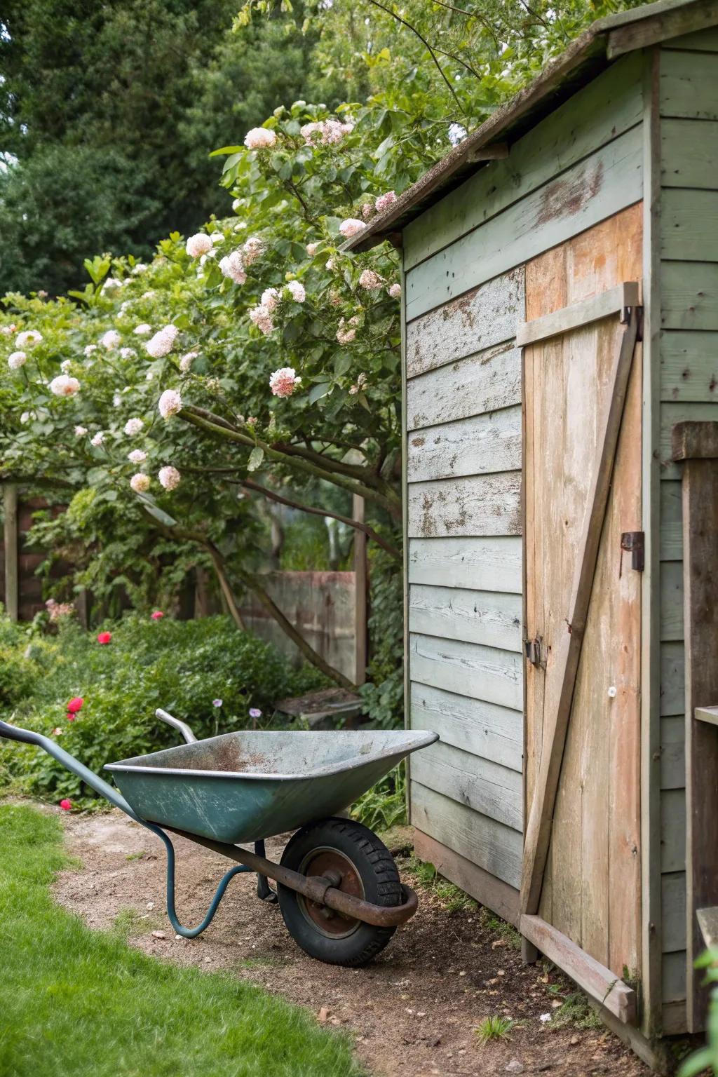 Wall-mounting a single-wheel cart is an intelligent method to save area.