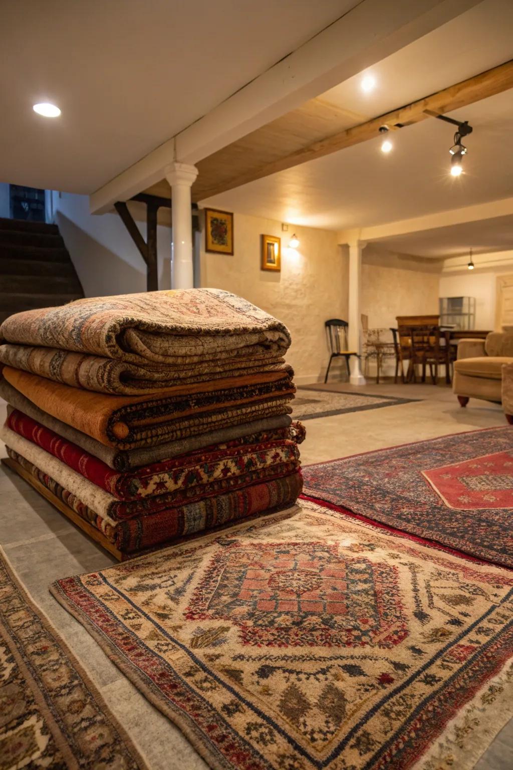 Layered floor coverings add depth and permit easy updates.