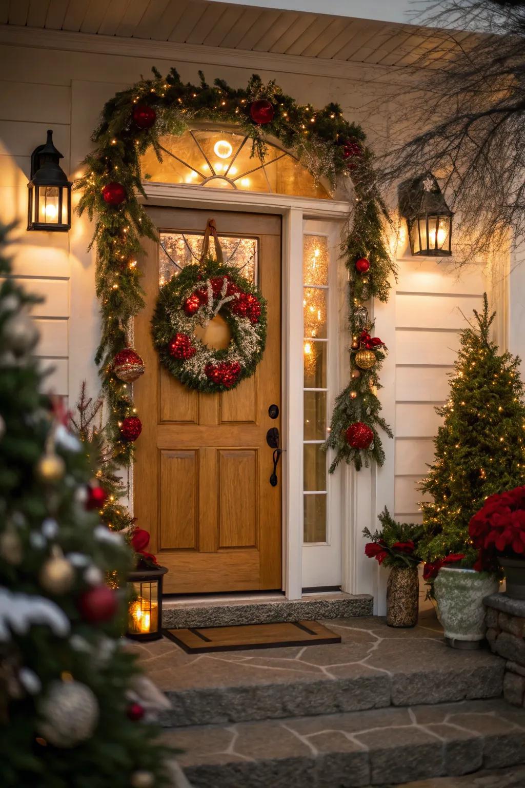 Holiday decor brings a festive element to this door.
