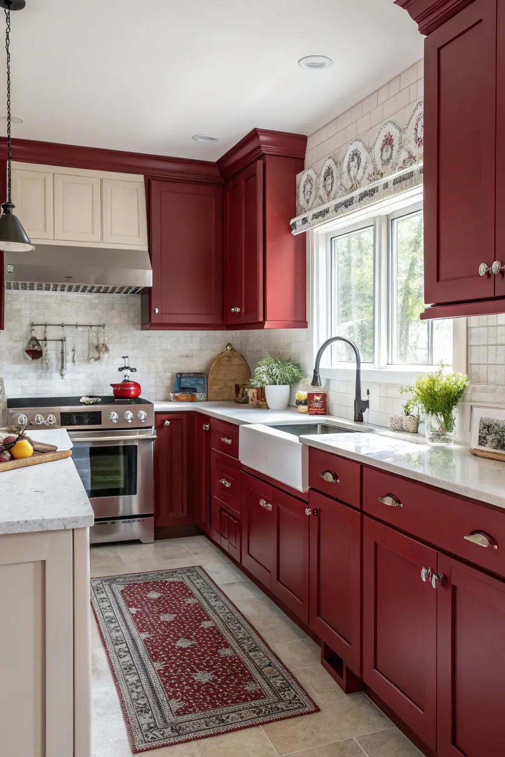 Extravagant red ruby contributes a passionate and impressive flair to the cooking space.