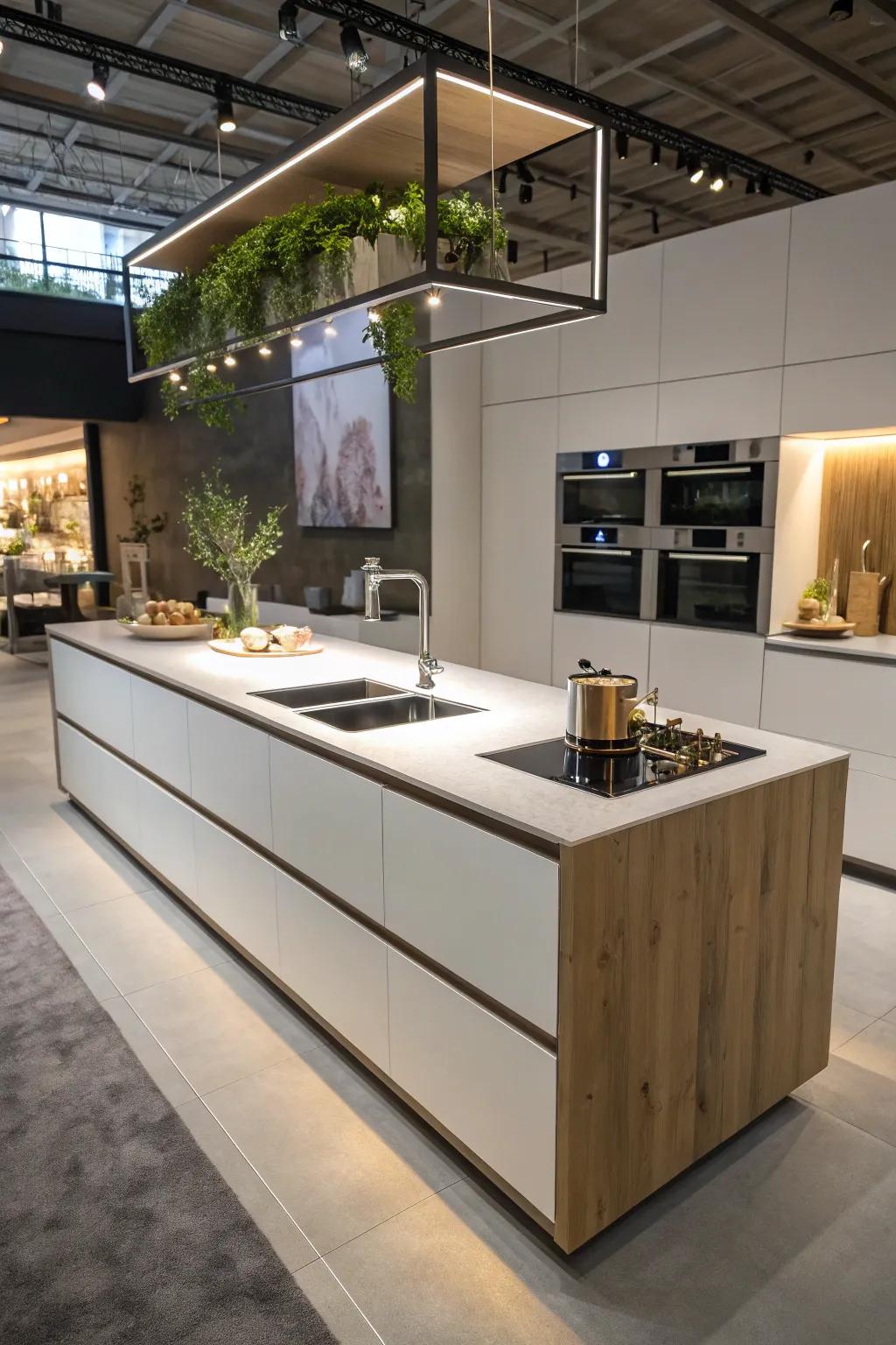 An innovative weightless kitchen island that captivates with its unique design.