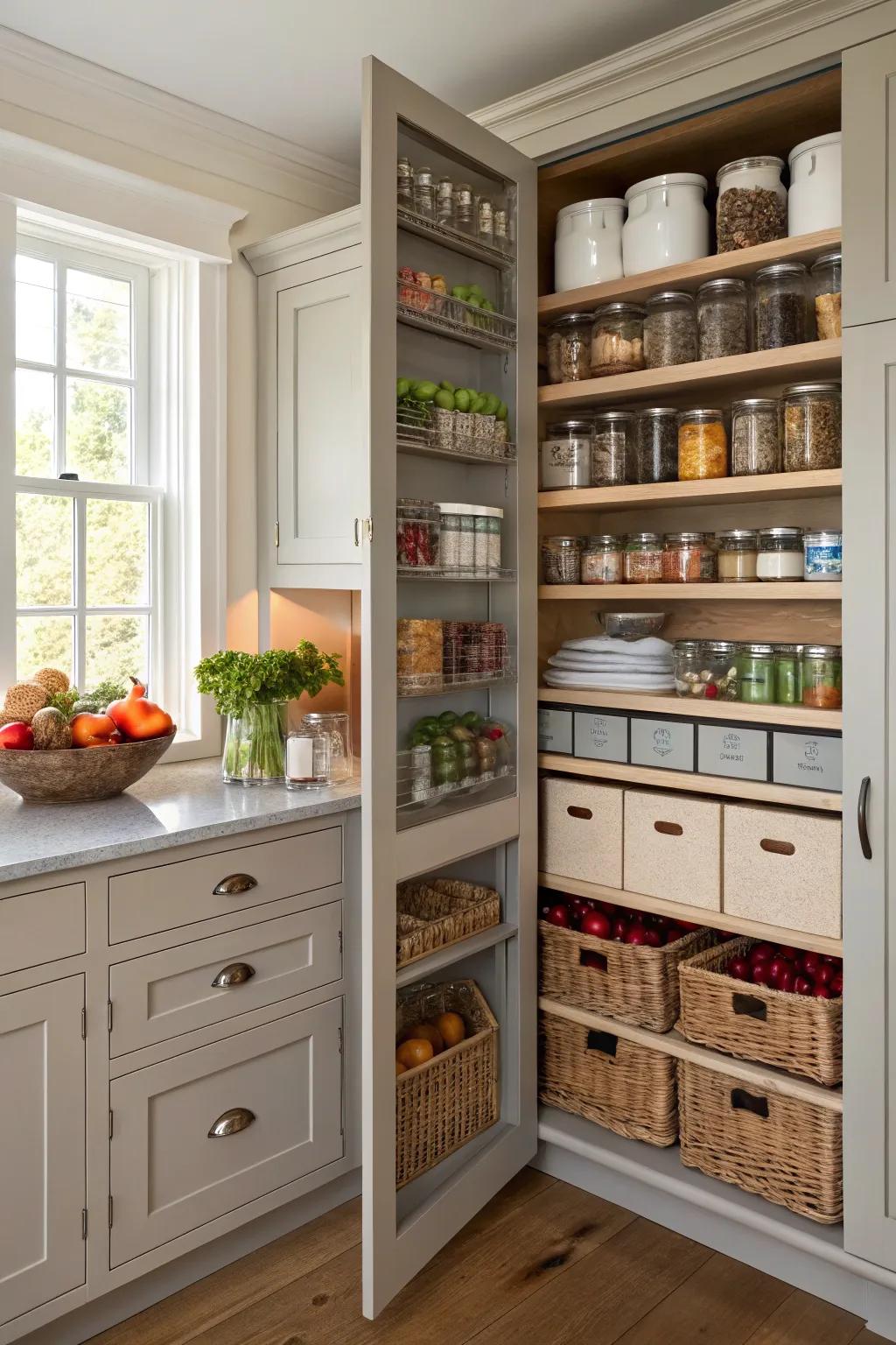 A mix of storage options offers both display and concealment.