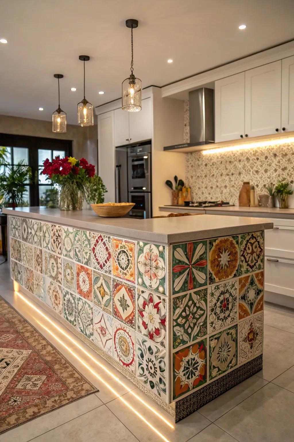 Patterned surfaces on the island contribute depth and character.