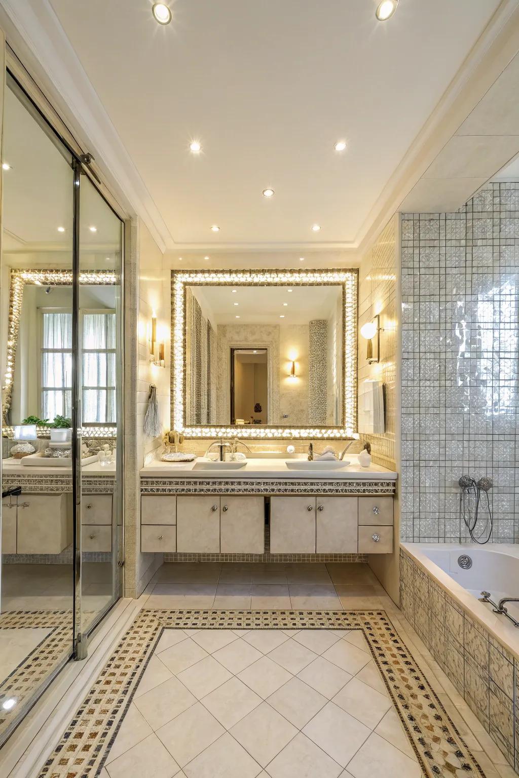 Reflector tiles build an illusion of expanded space and radiance.
