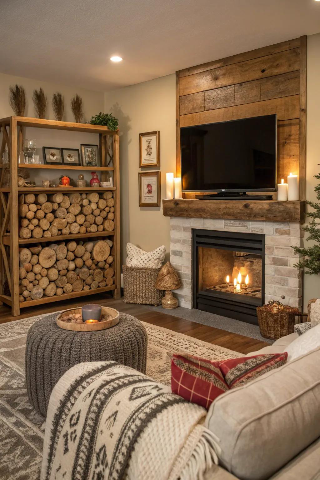Varied surfaces add dimension and intrigue to the room.