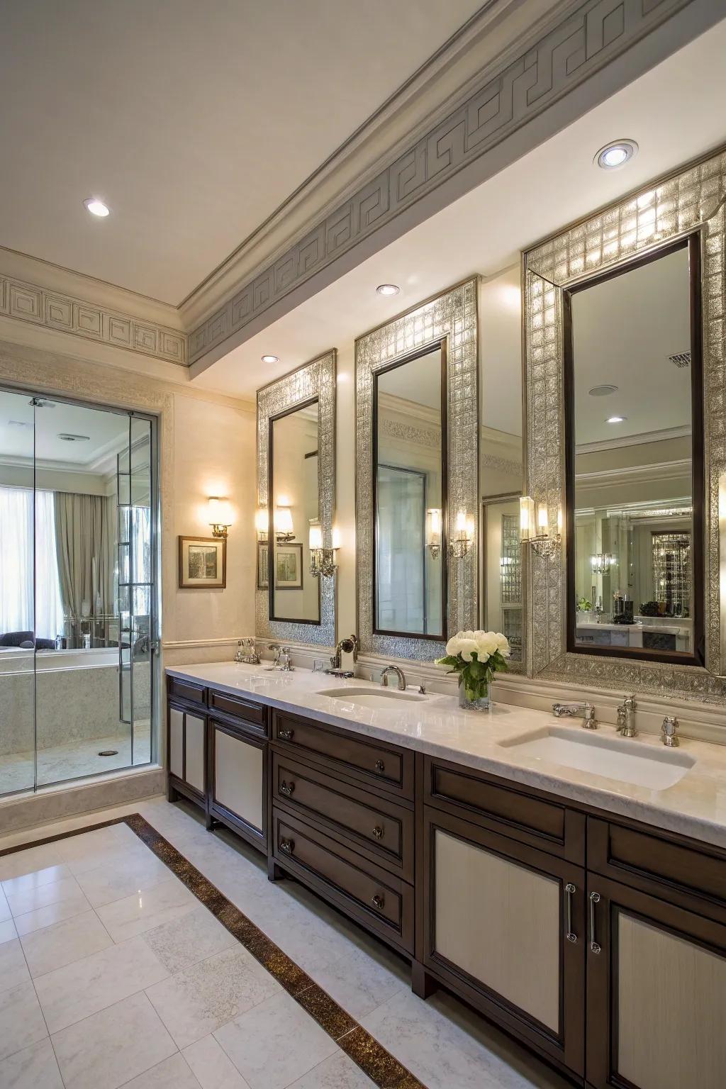 Reflections elevate illumination and personal space, integrating grace to this primary bathroom.
