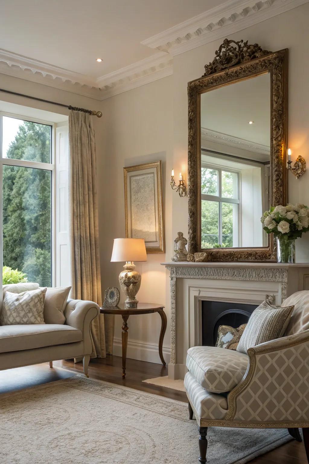 Mirrors with beveled edges add elegance and maximize light reflection.