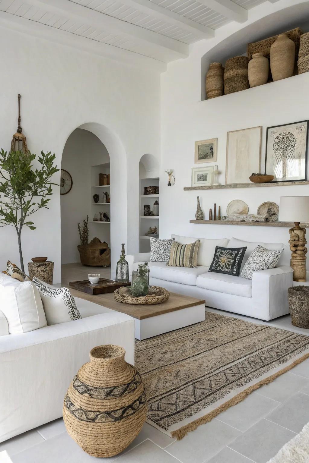 Playing with dimensions adds drama to a modern white living space.