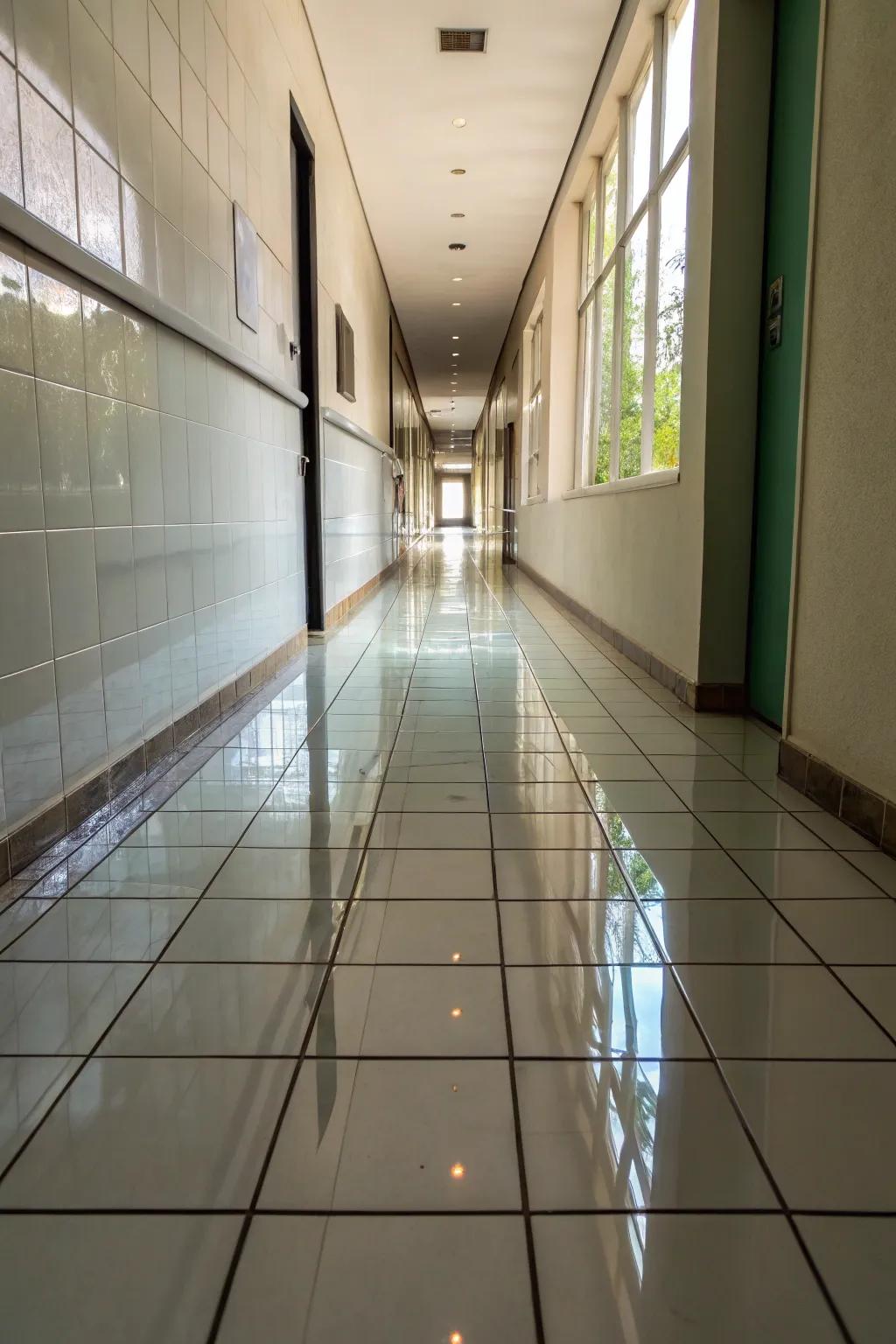 Reflective pieces add brightness and a sleek finish to passageways.