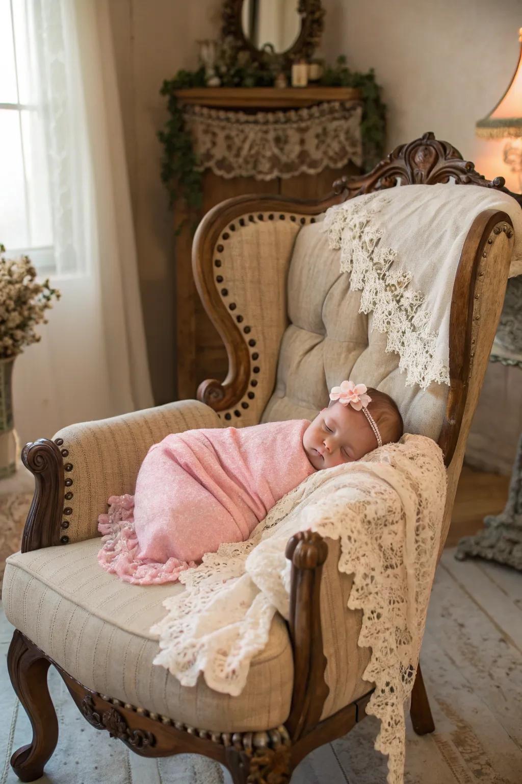 A retro-inspired newborn visual with nostalgic components.