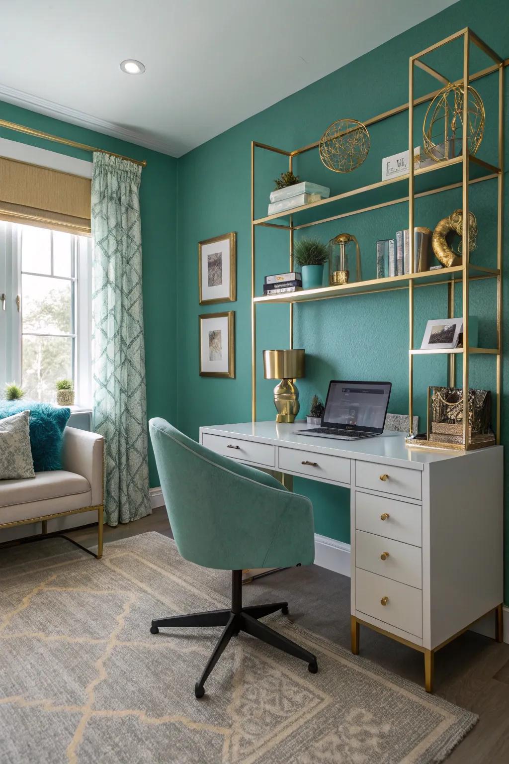 Teal walls bring style, elegance to your workspace.