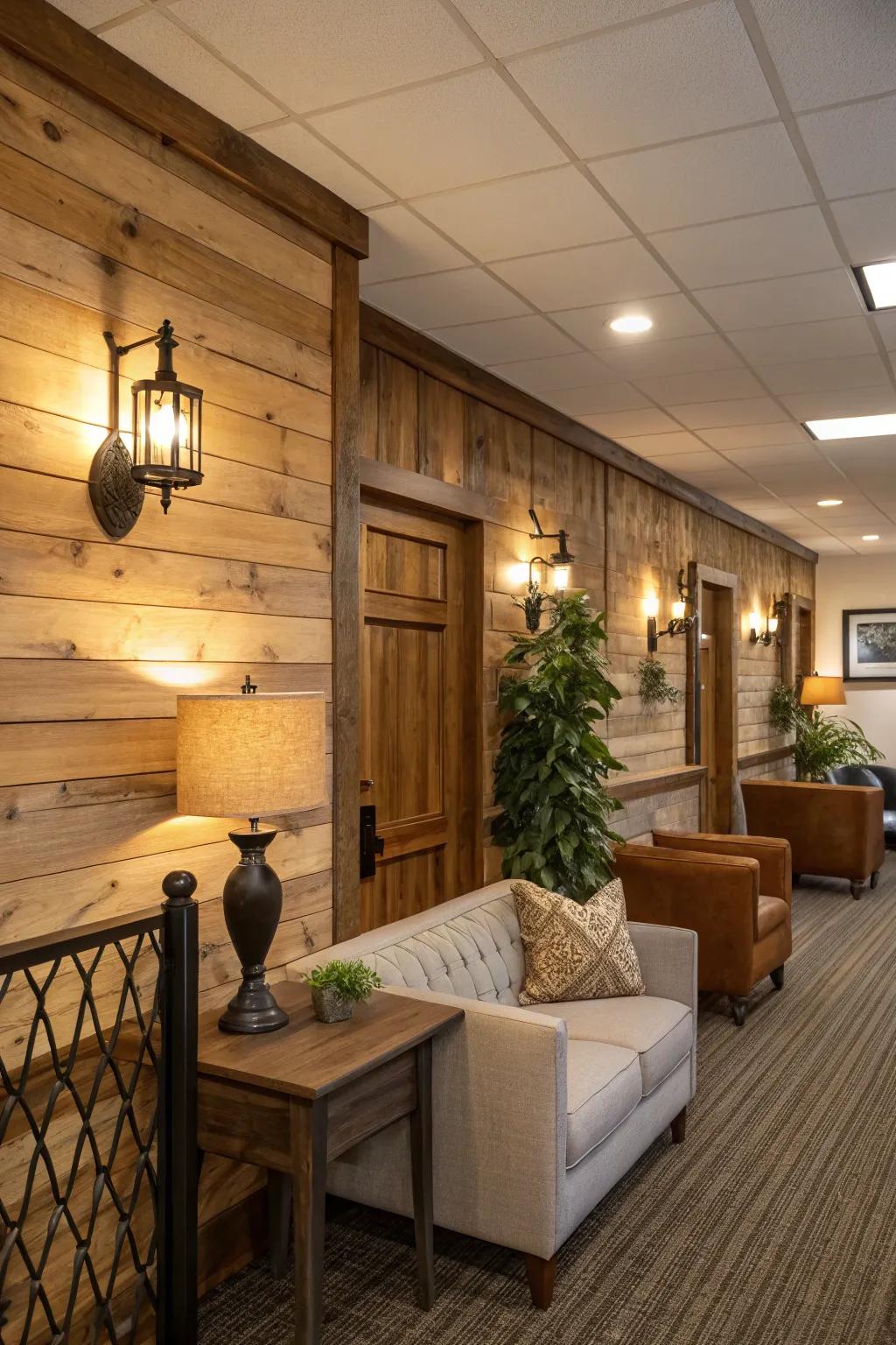 Rustic wall lights introducing warmth and charm to the office.