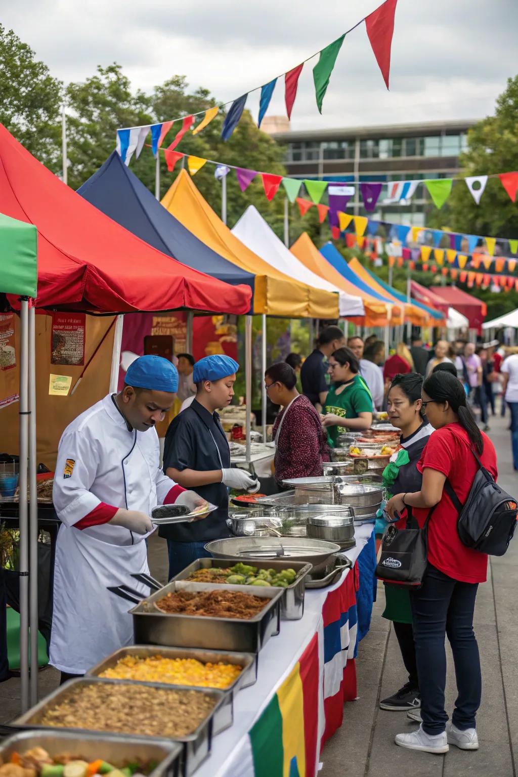 Experience a realm of aromas at a street food display.