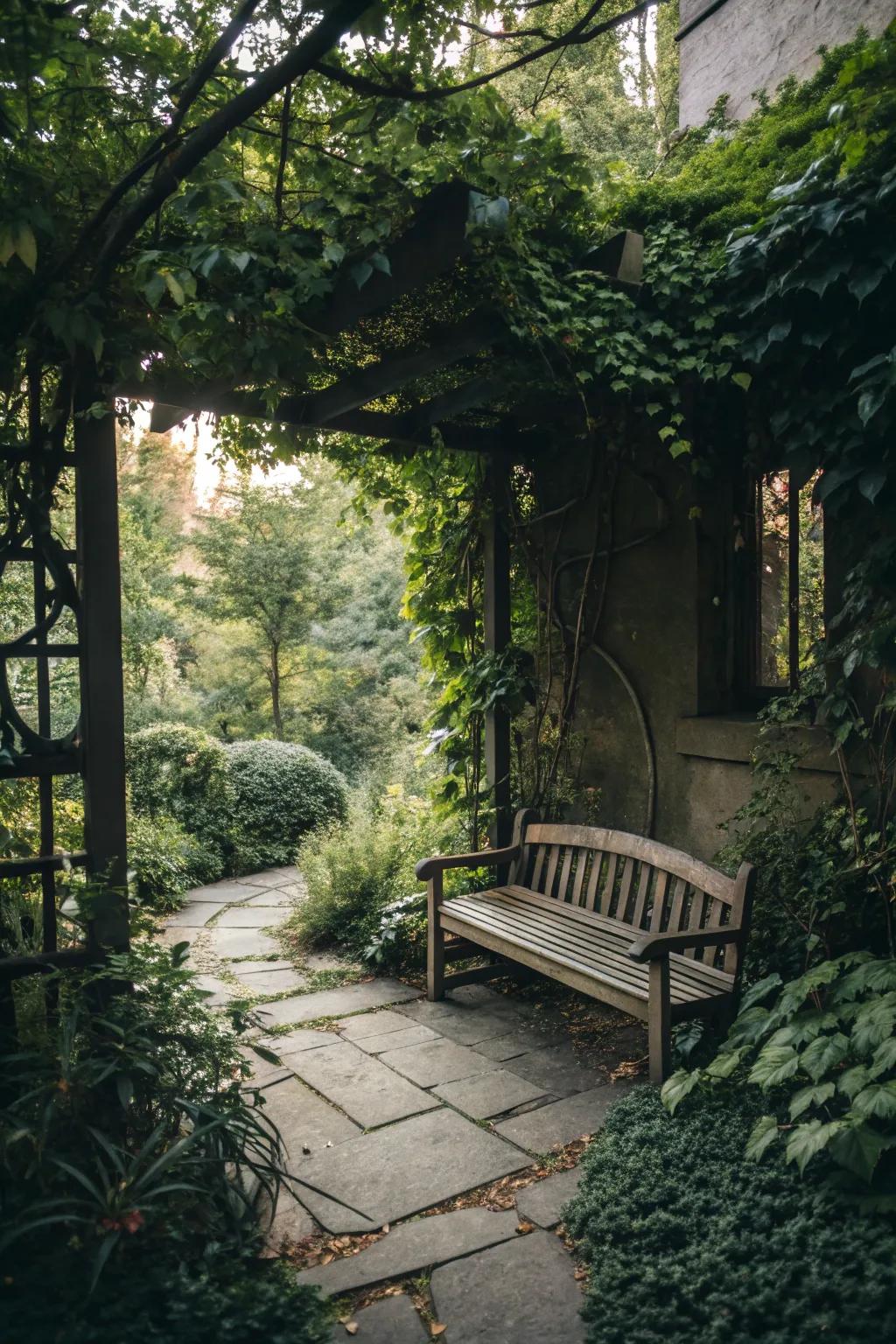 A secret garden alcove furnishes a hidden escape within your patio.