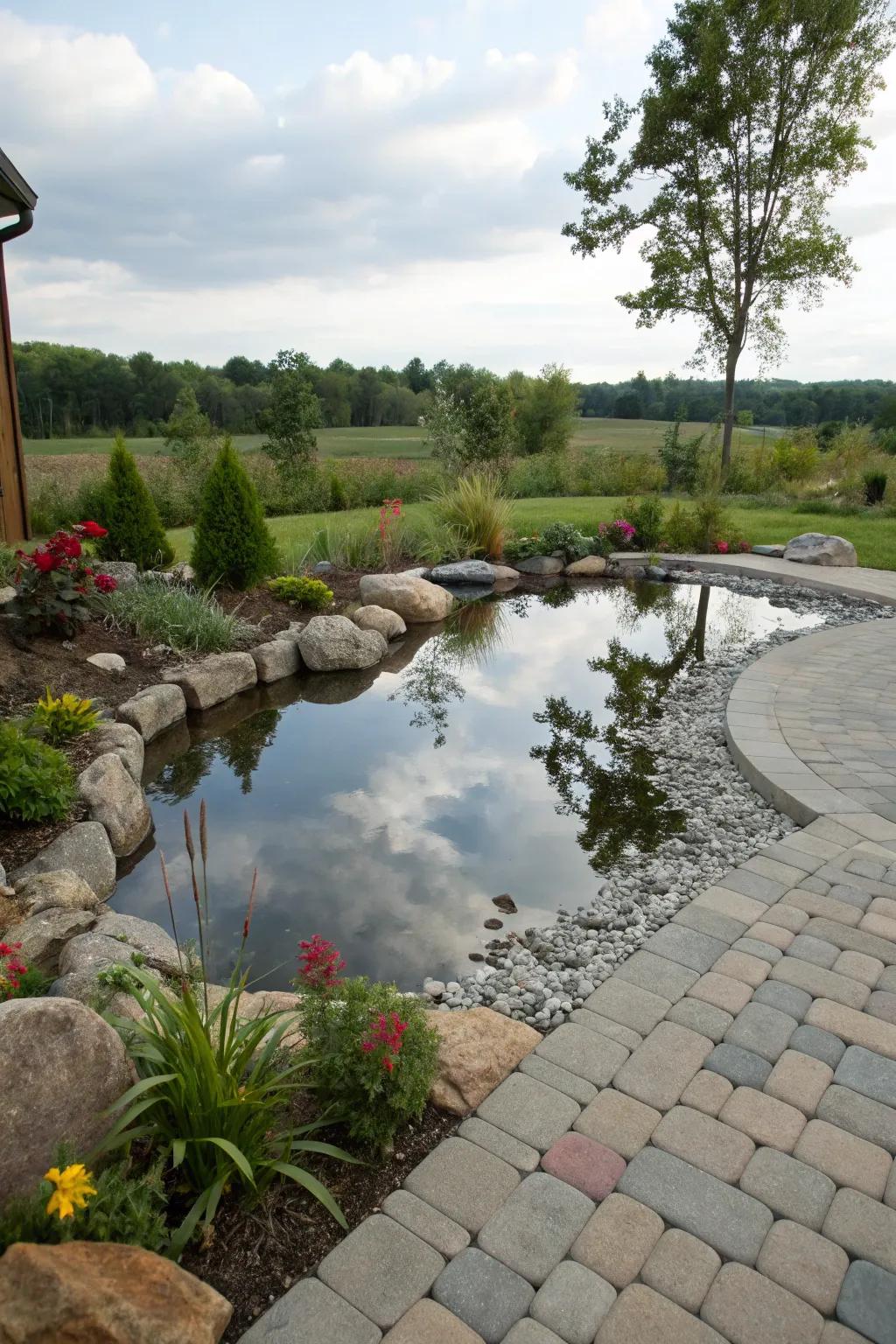 A reflective lagoon appends elegance and serenity to your patio.