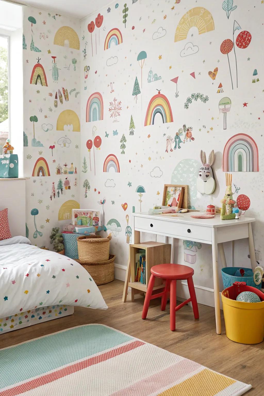 Create a joyful and engaging space with playful wallpaper designs.