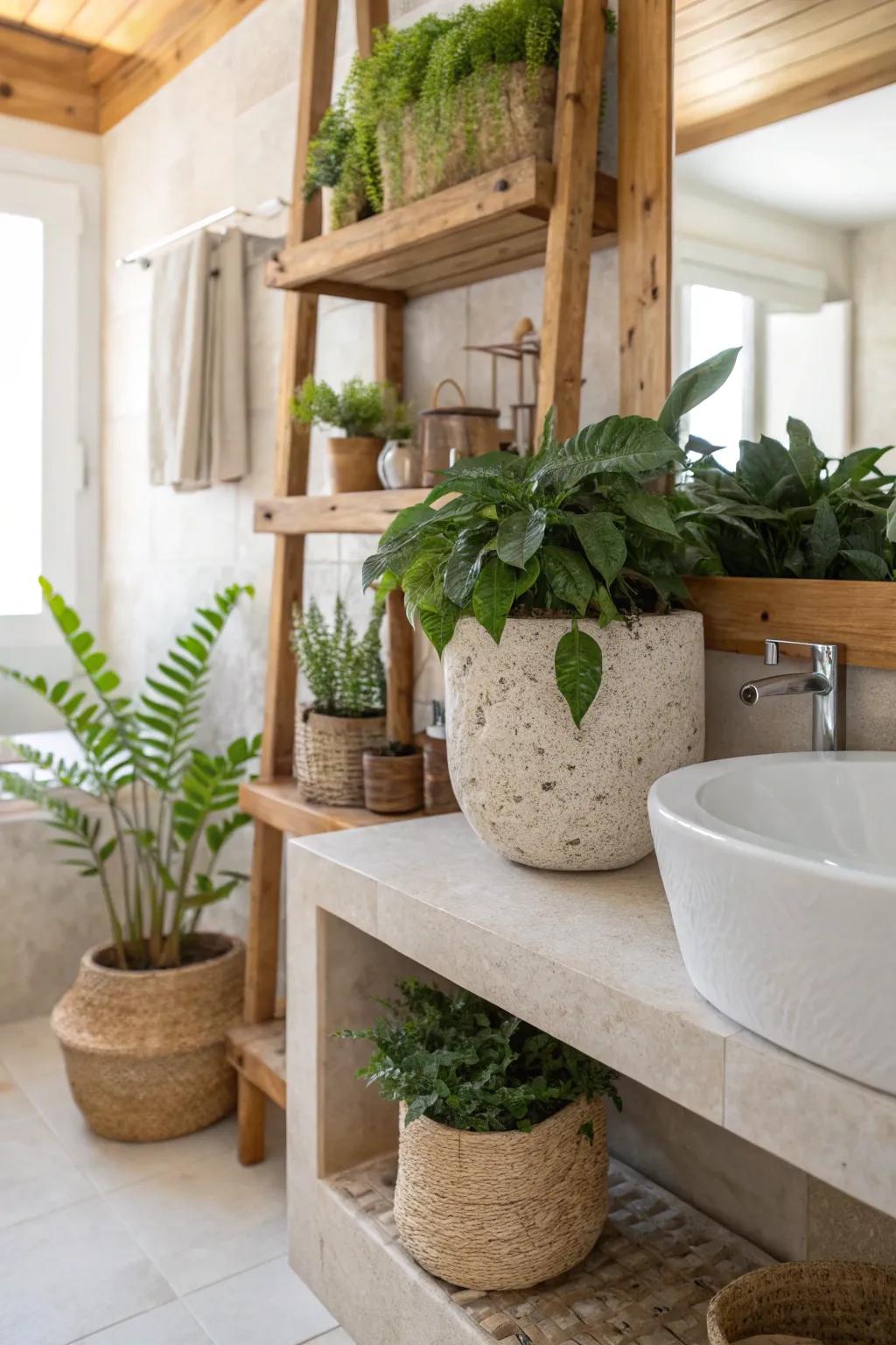 Enhance the organic feel of your space with natural elements such as stone and wood.