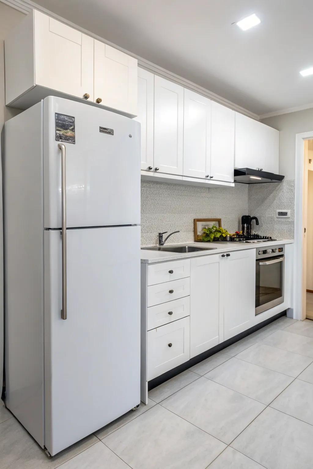 Simple design surrounding the refrigerator emphasizes elegance and simplicity.