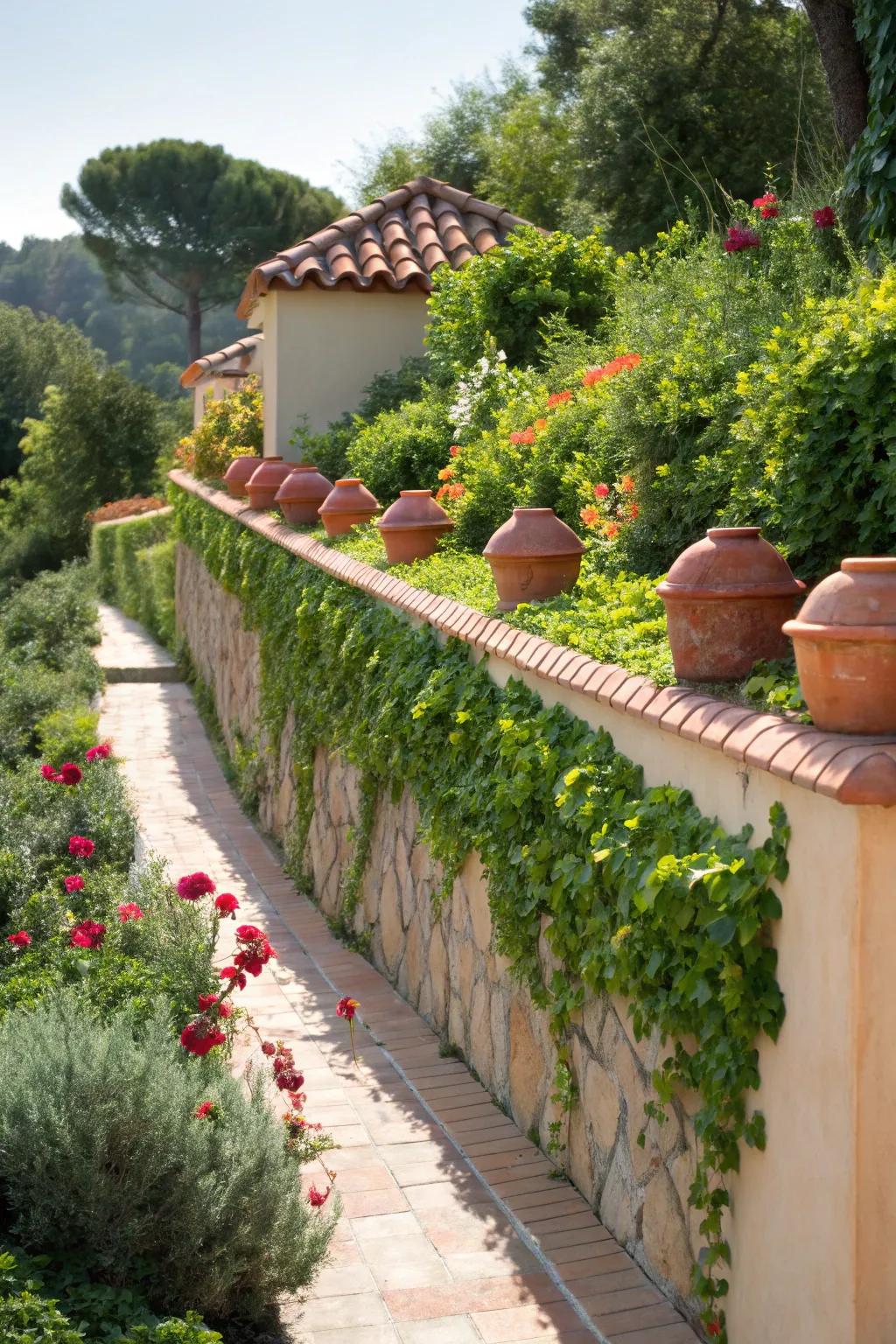 Terracotta caps add Mediterranean warmth and charm.