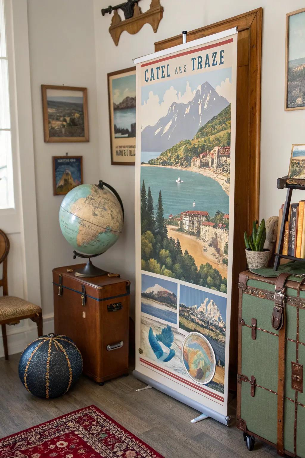 With a display of vintage travel posters, encourage wanderlust.