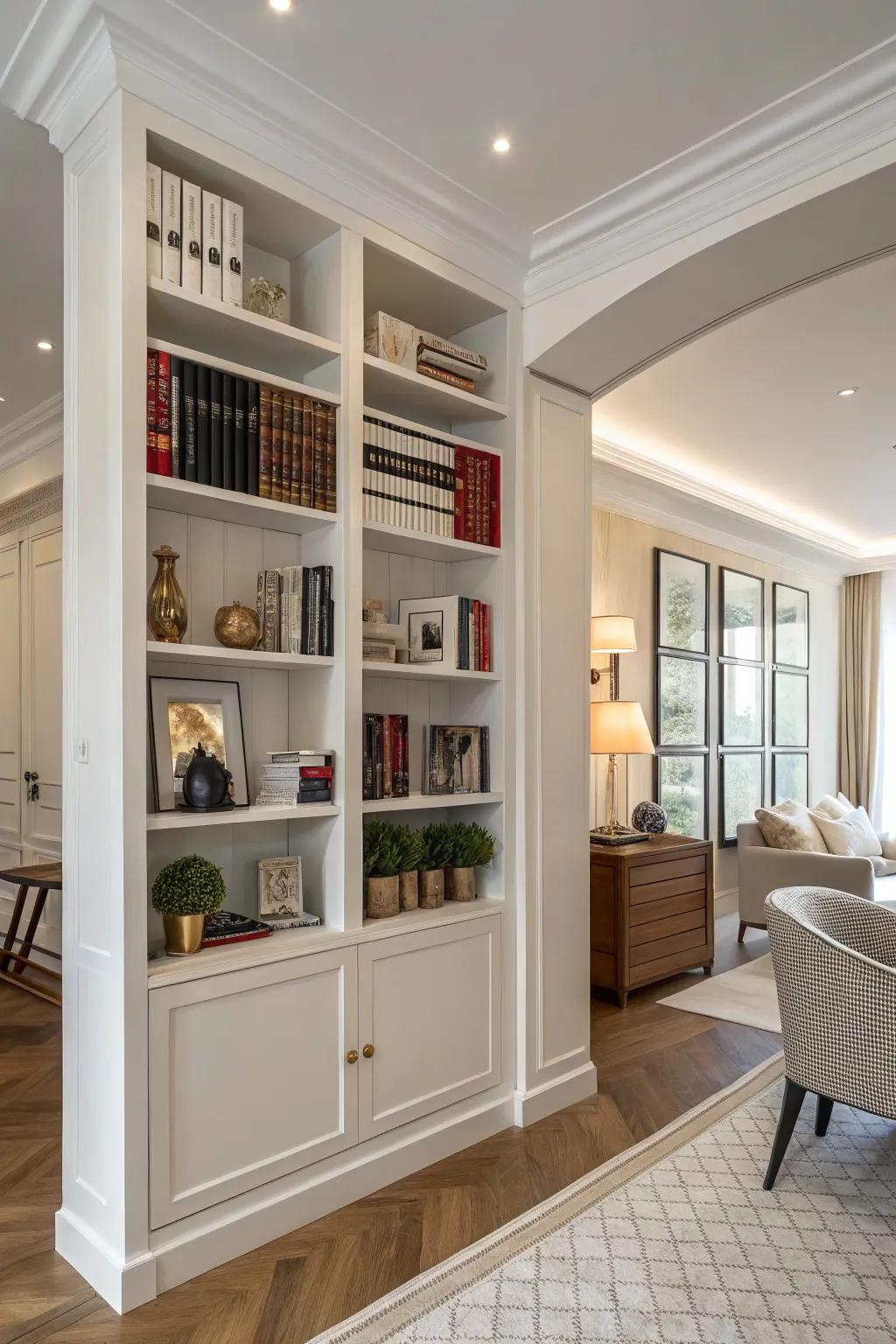 Bookcases are a versatile solution for dividing areas while offering storage.