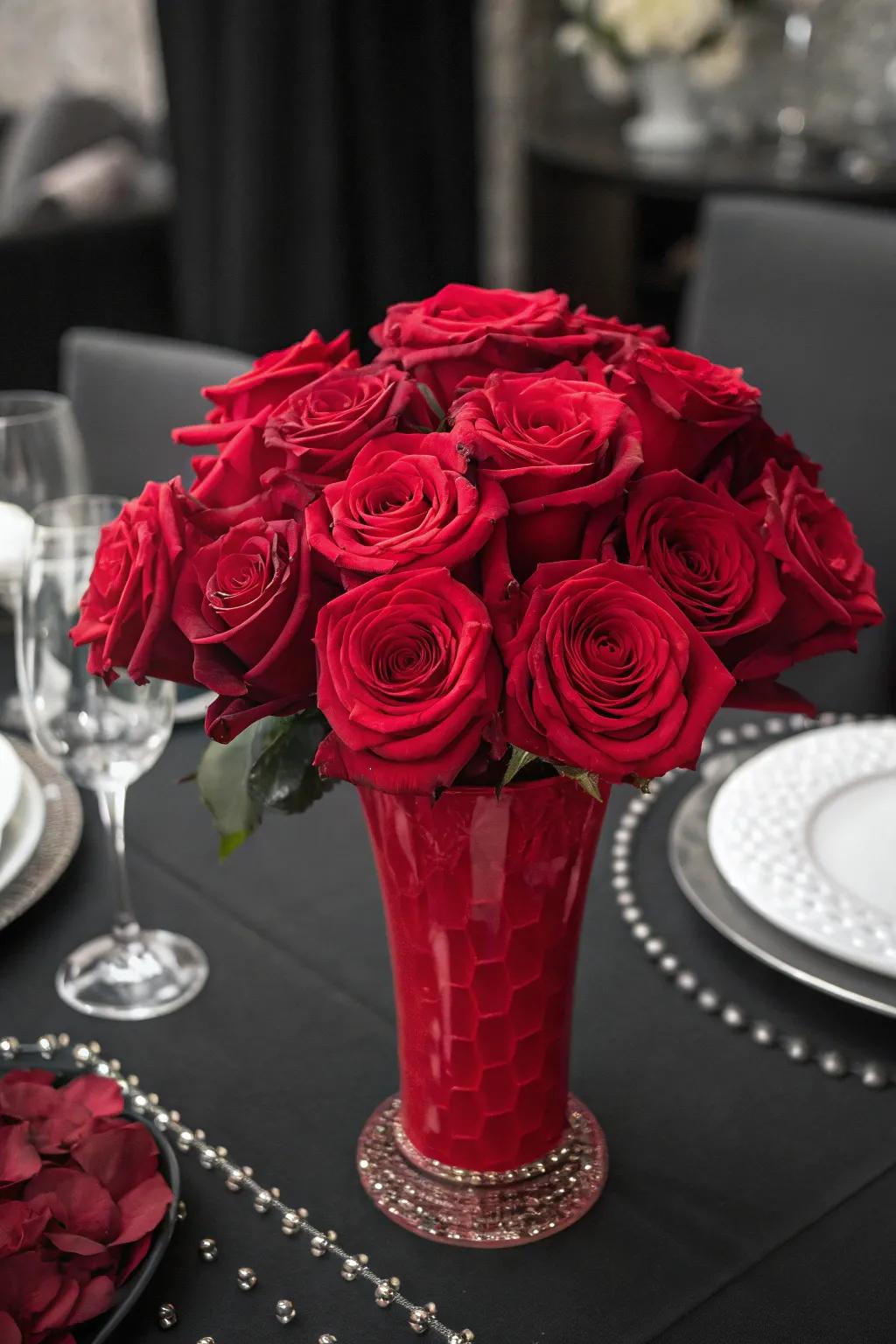 Striking Single-Tone with Scarlet Roses