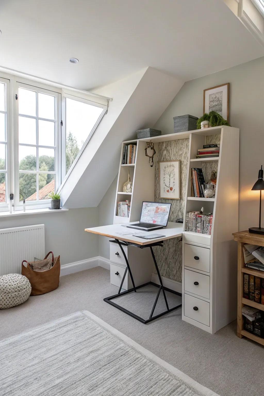 Convertible furniture adapts to your needs in slanted rooms.