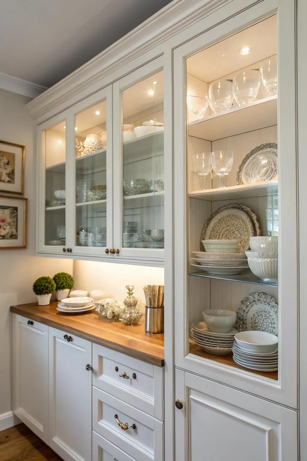 Crystal cabinet doors add depth and elegance to your kitchen.
