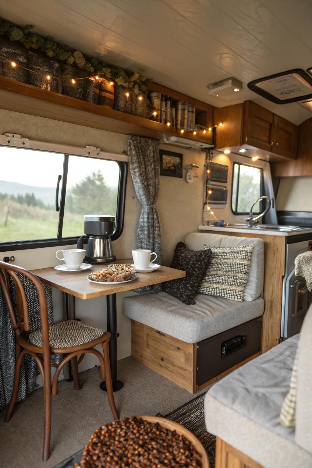 A coffee station adds a practical and inviting touch to your RV.