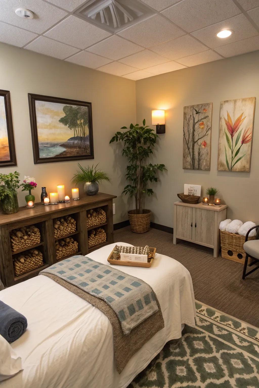 Individual touches like artwork in a spa space