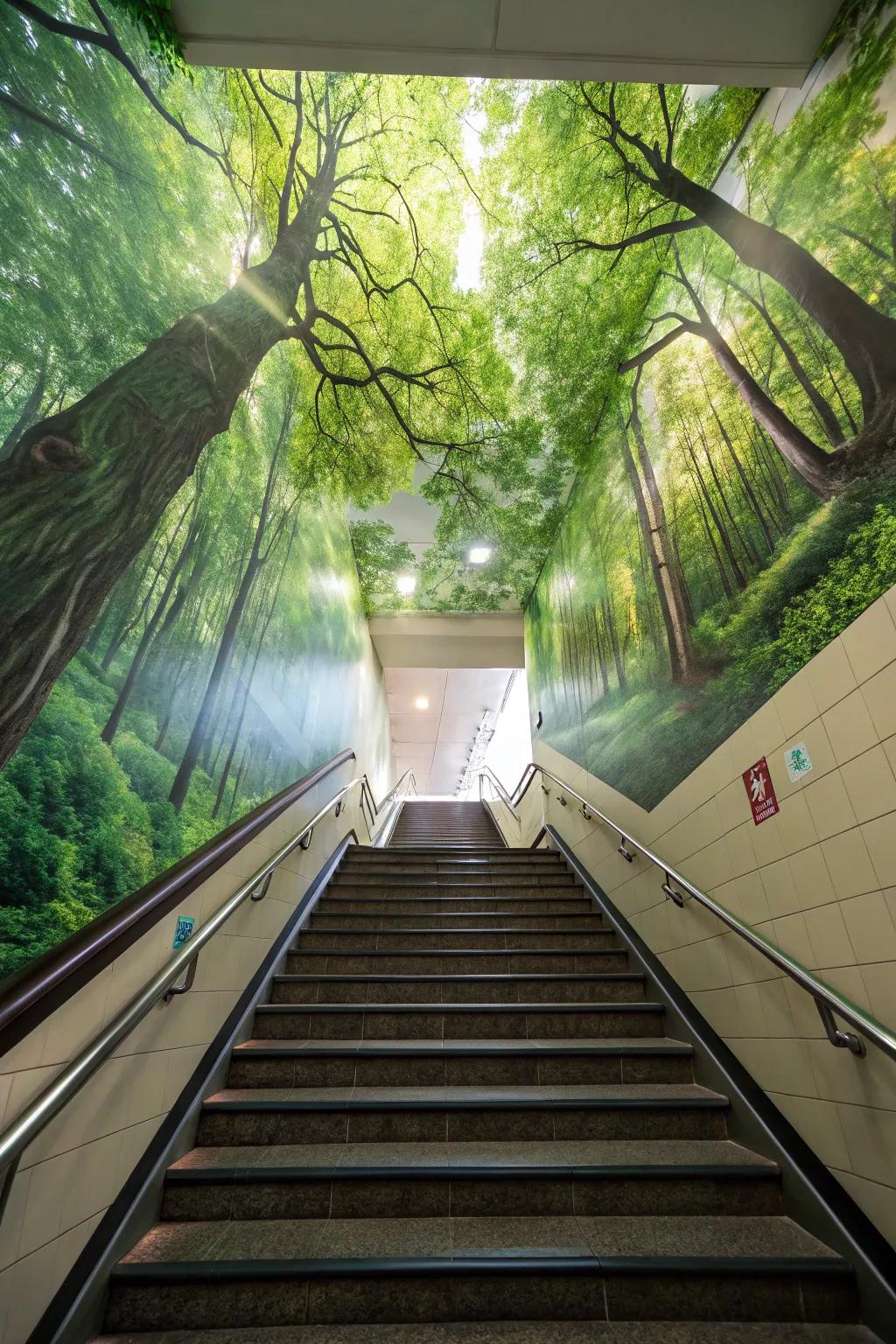 With this mural, you may stroll through a forest canopy.