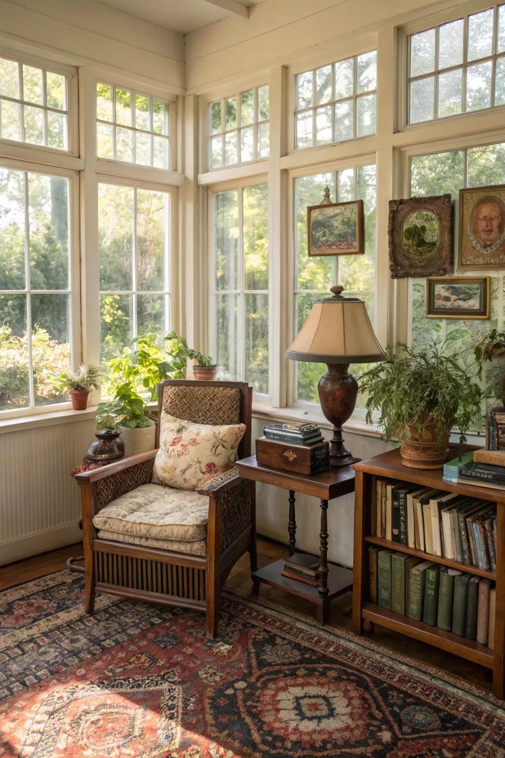 Classic elements inject warmth and nostalgia into the sunroom.