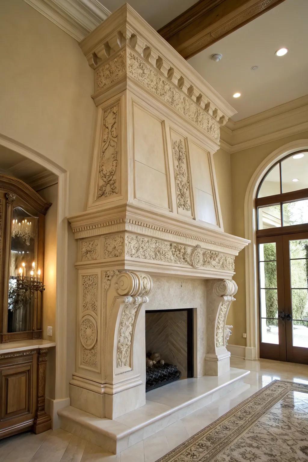 A high mantel featuring architectural details for added sophistication.
