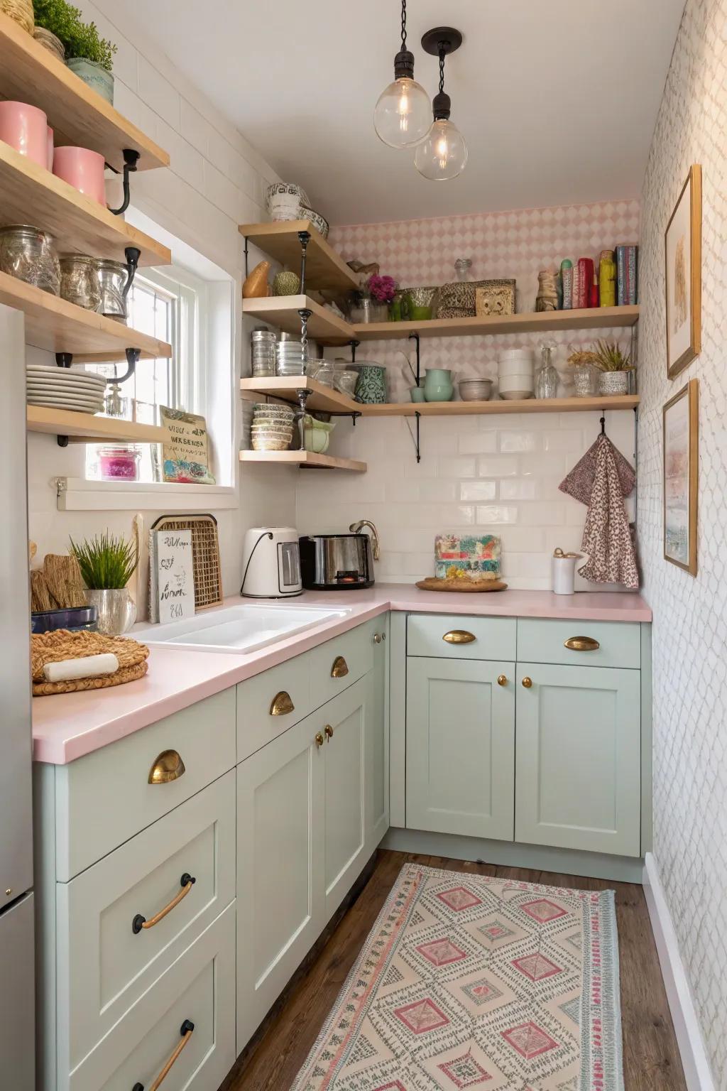 Recesses and crevices present clever storage and design strategies in small cooking spaces.