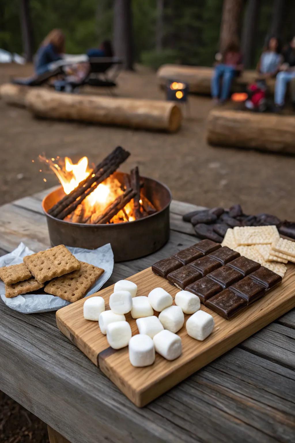 Interactive confection roasting station with all the fixings.