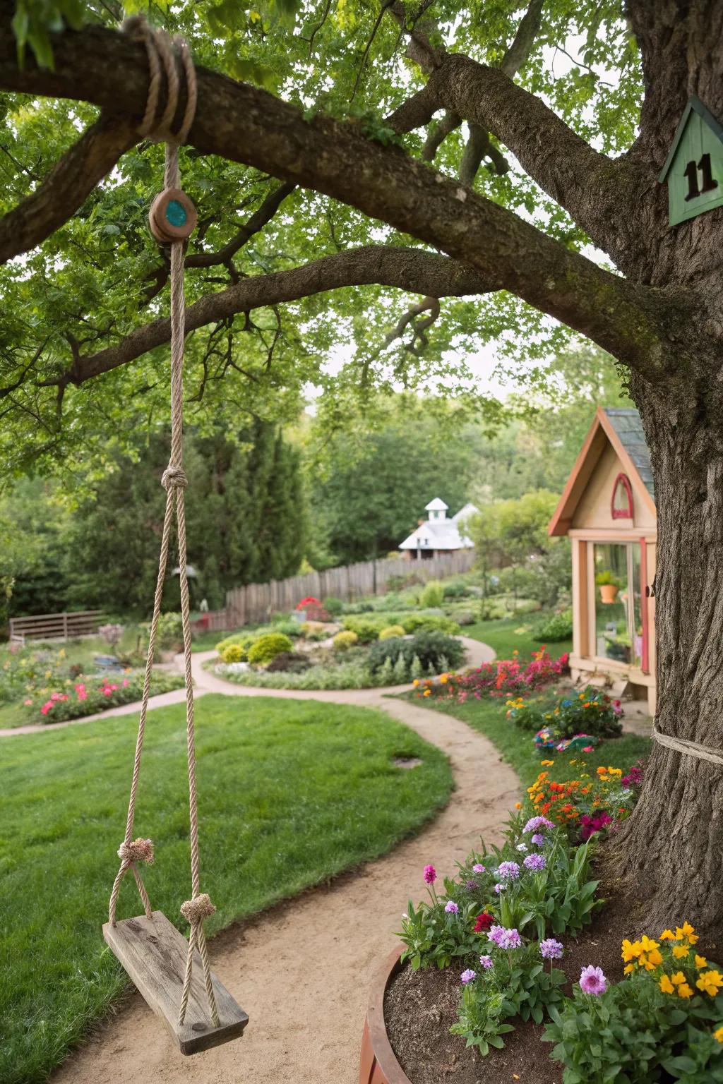 Playful touches such as swings inject gaiety and charm into your garden.
