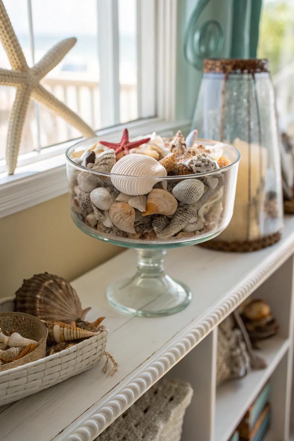 A presentation bowl exhibiting an elegant collection of seashells.