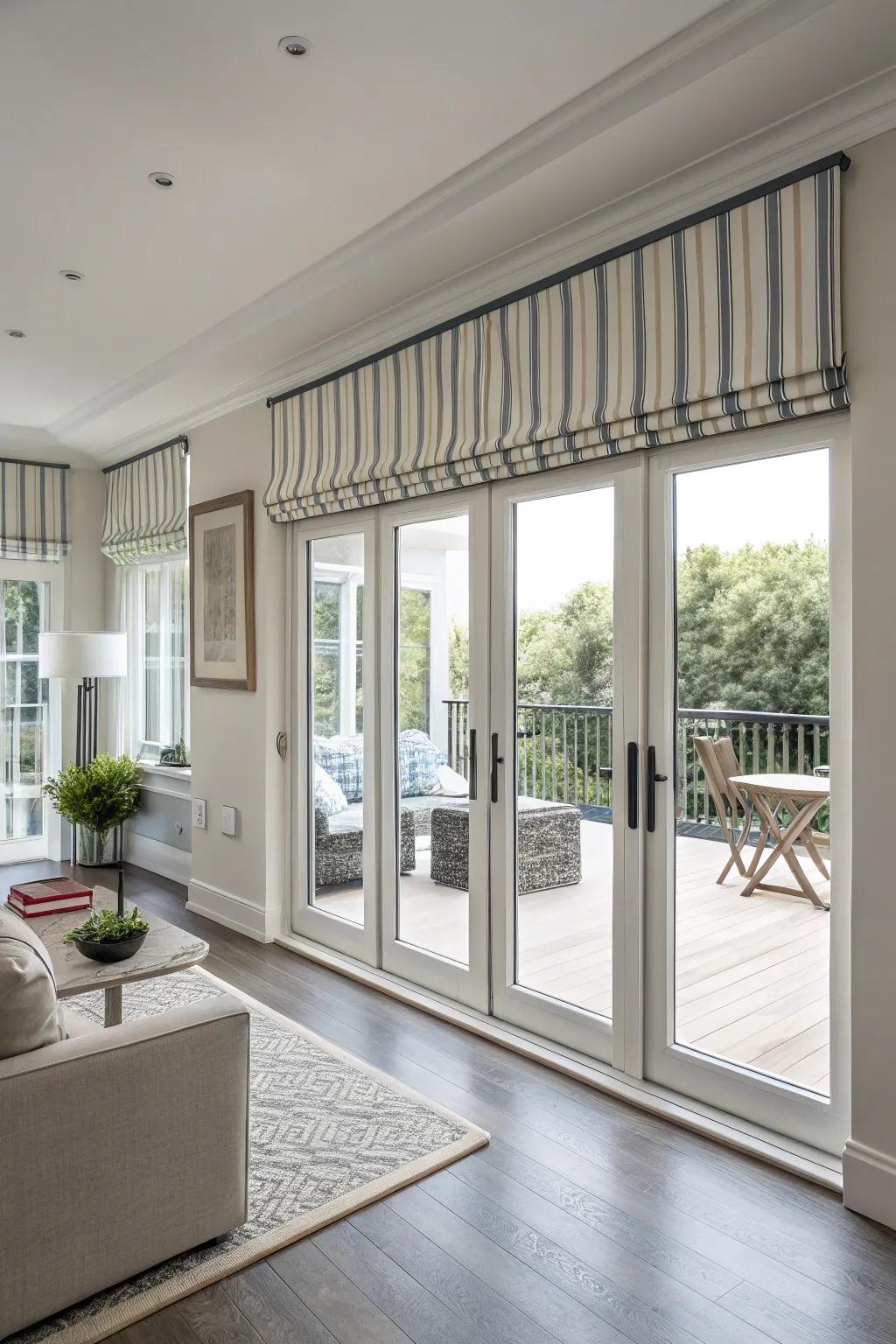 Striped toppers offer a contemporary and stylish appearance.