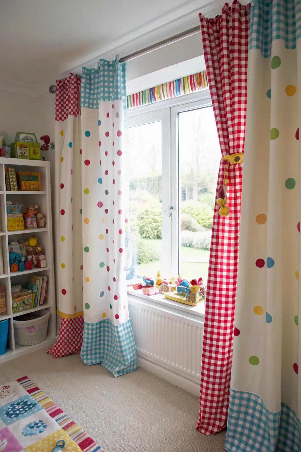 Fused motifs in window coverings craft lively spaces.