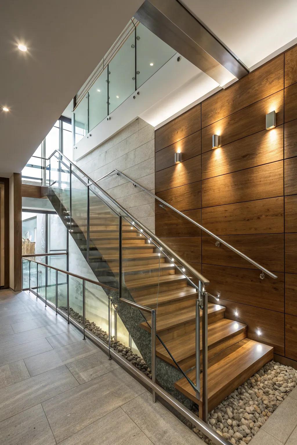 Mixed materials enrich your stairway with depth and intrigue.