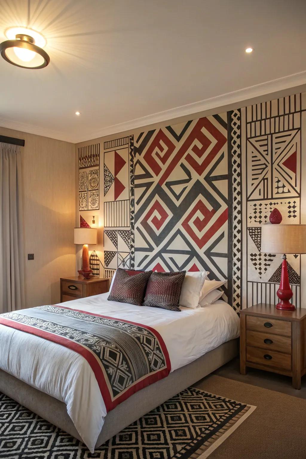 Geometric patterns add a modern and energetic vibe to your bedroom.