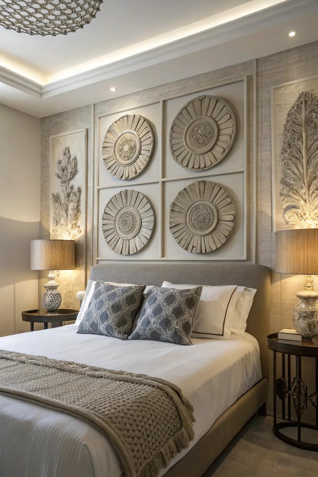 Sculpted elements add depth and interest.