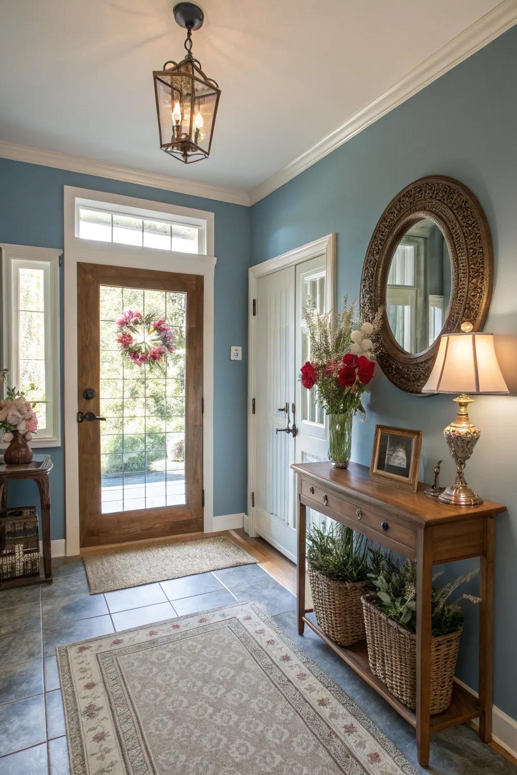 Set a welcoming tone with an entryway adorned in cerulean.
