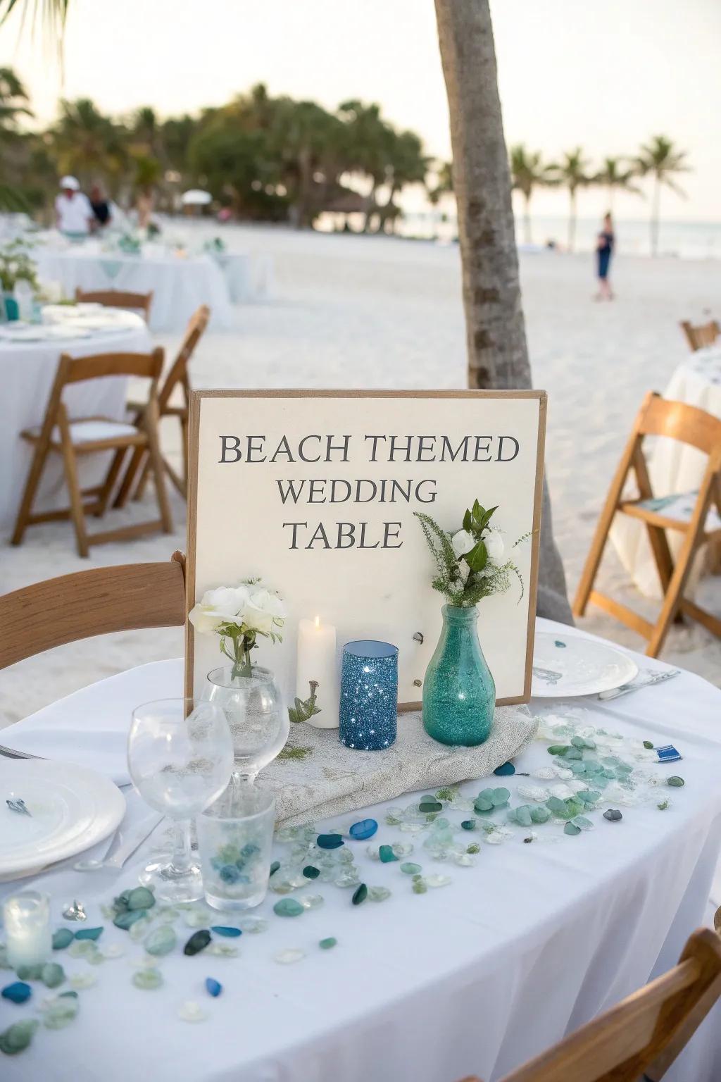 Beach glass brings a coastal vibe to your wedding tables.